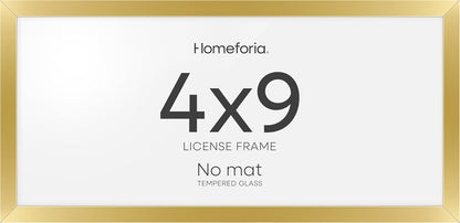 Homeforia 4x9 Business License Frame Gold, High End Metal 4 x 9 Gold Certificate Frame with Real Glass, 9x4 Document Frames for Wall or Tabletop, 4by9 Picture Frame, Tempered Glass, Wall Kit, Set of 1