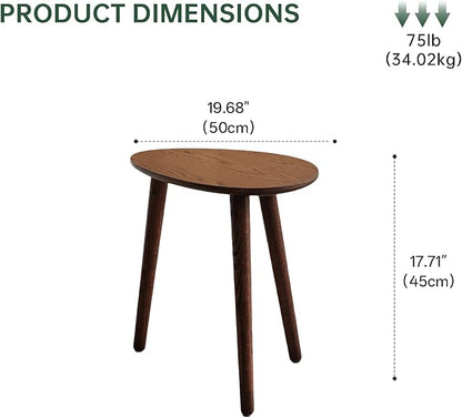 Vadisun Small Oval Coffee Table, 19.7'' Small Mid Century Modern End Table for Living Room, 100% Solid Oak Wood Side Table, Minimalist Display Center Table(Walnut Color, 19.68" Wx13.38 Dx17.71 H)