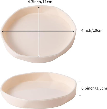 COMSUN 4 Pack Small Reptile Food Dish Bowl, Plastic Worm Water Dish Plate for Lizard Gecko Bearded Dragon Chameleon 4" W x 4" D x 0.5" H, White and Grey