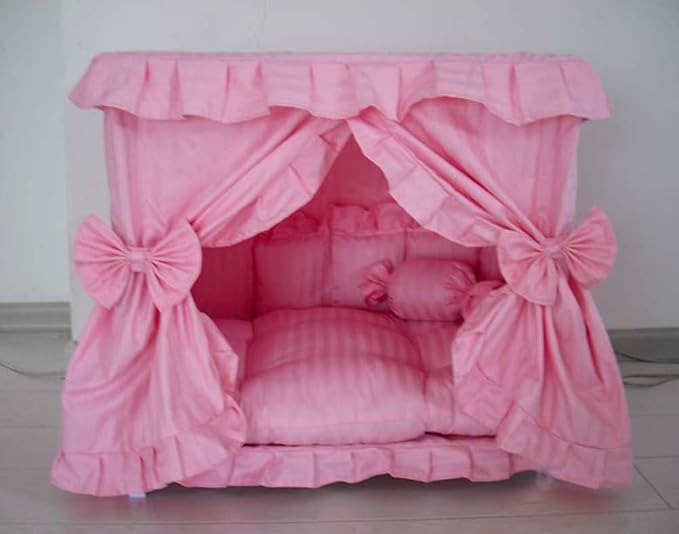 Princess Pink Pet Dog Handmade Bed House+1 Candy Pillow (L)
