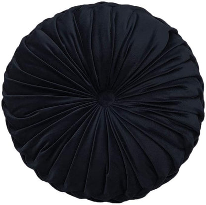 Teieas Round Throw Pillow Velvet Home Decoration Pleated Round Pillow Cushion for Couch Chair Bed Car Black