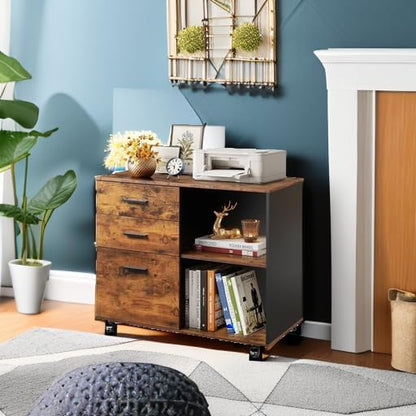 DEVAISE 3 Drawer Mobile File Cabinet, Wood Lateral Filing Cabinet, Printer Stand