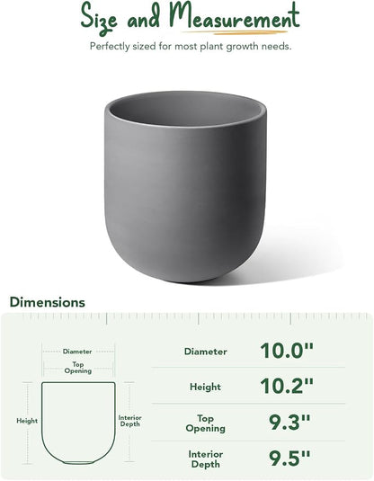 LE TAUCI 10 Inch Plant Pot, Ceramic Pots for Plants with Drainage Hole and Rubber Plug, Plant Pots Indoor for Home Garden Patio Office, Cylinder Planters for Indoor Plants, Charcoal Gray