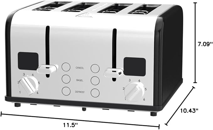 CUSIMAX 4 Slice Toaster, Stainless Steel, Ultra-Clear LED Display & Extra Wide