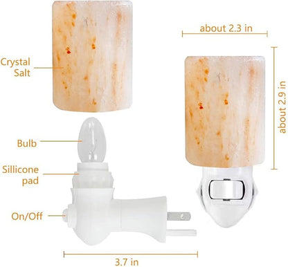 Himalayan Salt Lamp Plug in Night Light 2 Pack, 360 Degree Adjustable Wall Plug & Extra 4 Replacement Bulbs Bathroom Bedroom Night Light, Pink Crystal Rock Salt Hand Crafted Cylinder Size