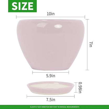 Deep Dream 10 Inch Plant Pot- Ceramic Planter Pot Round Plant Pots for Indoor Plants Outdoor Large Flower Pot with Drainage Holes & Trays, Pink