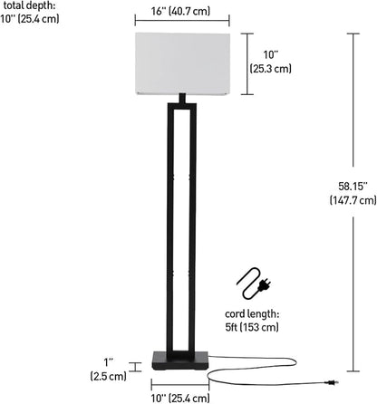 GLOBE Electric 67046 58" Floor Lamp, Matte Black Finish, White Linen Rectangular Shade, Modern Geometric Cutout Design, E26 Base