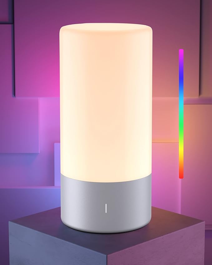Table Lamp, [Advanced] Bedside Touch Control Lamp for Bedroom 3 Level Dimmable Warm White Lights with 256 RGB Color Mode Modern Deisgn Smart Nightstand Desktop LED Lamps Portable for Read