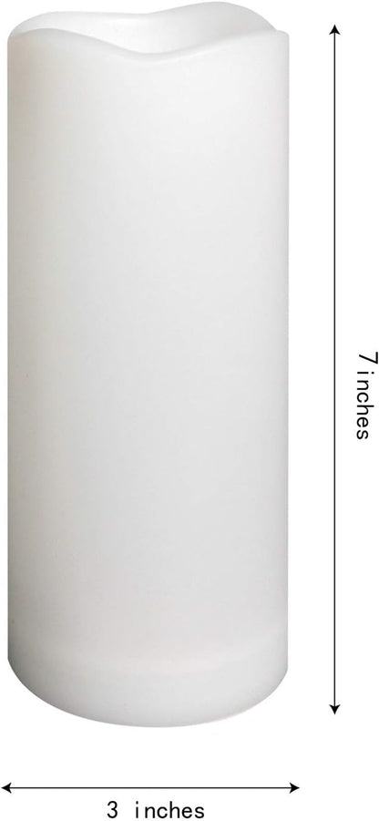 CANDLE CHOICE Waterproof Outdoor Battery Operated Flameless Candles Remote Timer Ivory Tall Plastic Fake Realistic Flickering Electric LED Pillars for Lantern Wedding Christmas Decorations 3”x7” 3PCS