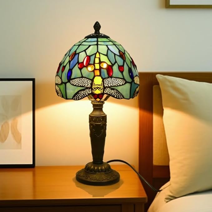 Tiffany Lamp Stained Glass Table Lamp 7.9X7.9X14.2 Inches Dragonfly Style Desk Reading Light