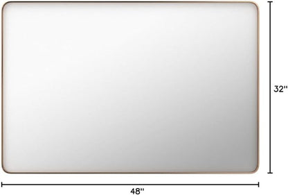 LOAAO 48”X32” Gold Bathroom Mirror, Rounded Rectangle Gold Frame Mirror