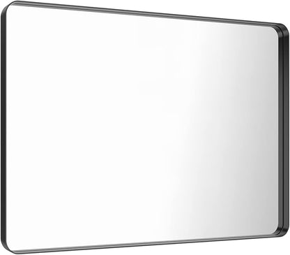 LOAAO 48X32 Inch Black Metal Framed Bathroom Mirror