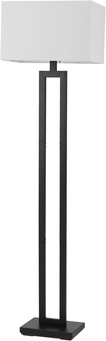 GLOBE Electric 67046 58" Floor Lamp, Matte Black Finish, White Linen Rectangular Shade, Modern Geometric Cutout Design, E26 Base