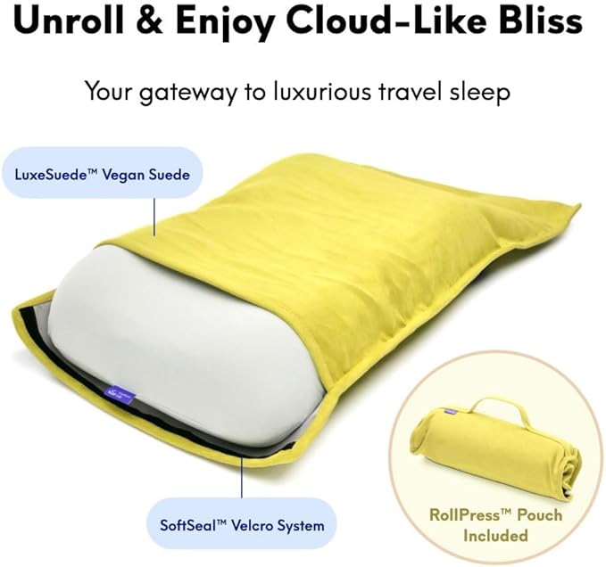 Cushion Lab Travel Deep Sleep Pillow – Compact Memory Foam Neck Pillow for Sleeping, Portable Pillow for Hotels, Camping, Side & Back Sleepers, On-The-Go – Spark
