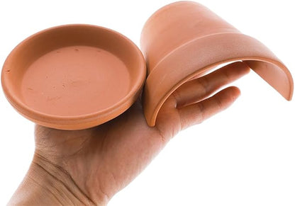 2Pcs Terracotta Reptile Hide and Feeding Bowl Set, Terra Cotta Clay Hideout and Food Water Feeder Dish for Lizard Leopard Gecko Hermit Crab Terrarium Tank Accessories