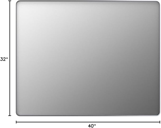 LOAAO 40X32 Inch Brushed Nickel Bathroom Mirror, Rounded Rectangle Silver Metal