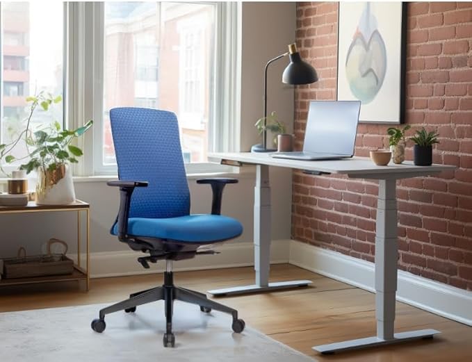 Executive Office Chair – Mesh Office Chair with V-Shaped Back, Adjustable 3D Arms & Sliding Soft Seat Cushion – Holds Up to 270lbs (Blue)