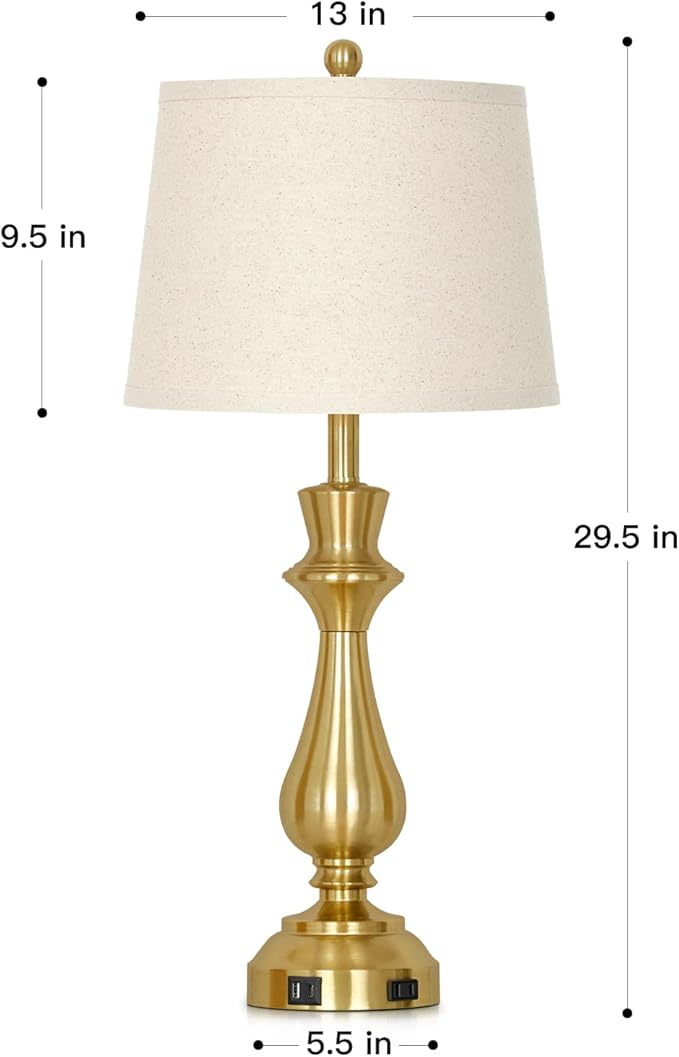 Modern Gold Table Lamps Set of 2 for Living Room,30" Tall Bedside Lamp with USB Charging Port,3-Way Dimmable Touch Nightstand Lamp for Bedroom Desk Side Table Office,Gold