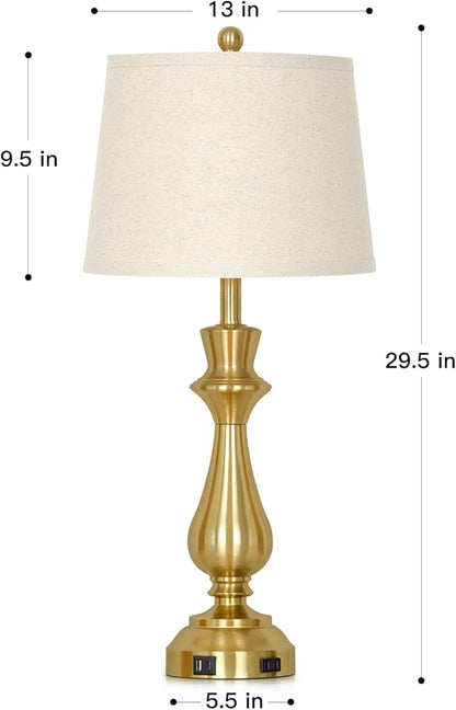 Modern Gold Table Lamps Set of 2 for Living Room,30" Tall Bedside Lamp with USB Charging Port,3-Way Dimmable Touch Nightstand Lamp for Bedroom Desk Side Table Office,Gold