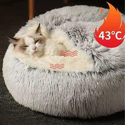 Small Dog Bed, Nest Warm Super Soft Plush Faux Fur Washable Dog Bed with Non-Slip Bottom for Medium Small Dogs Snooze Sleeping Indoor (Gray-65cm/25in)