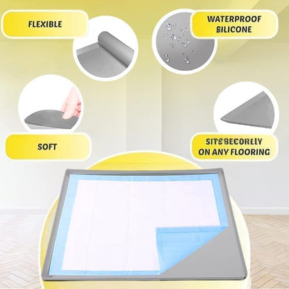 Dog Pee Pad Holder - Fits Up to 36” x 36” Pee Pad - 1 Pack - Light Grey | Stable Grip, Soft Edges, Quick Wipe Silicone Surface, Dog Pad Holder for Indoor Flooring Protection