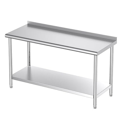 Mioleu Commercial Stainless Steel Table 60 x 24 Inches Heavy Duty Prep & Work Metal Desk with Blacksplash & Adjustable Undershelf for Kitchen Restaurant Home Garage Warehouse