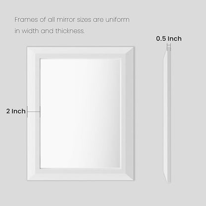 Amorho Bathroom Mirror, 40x36 Inch White Thick Metal Framed Wall Mirrors