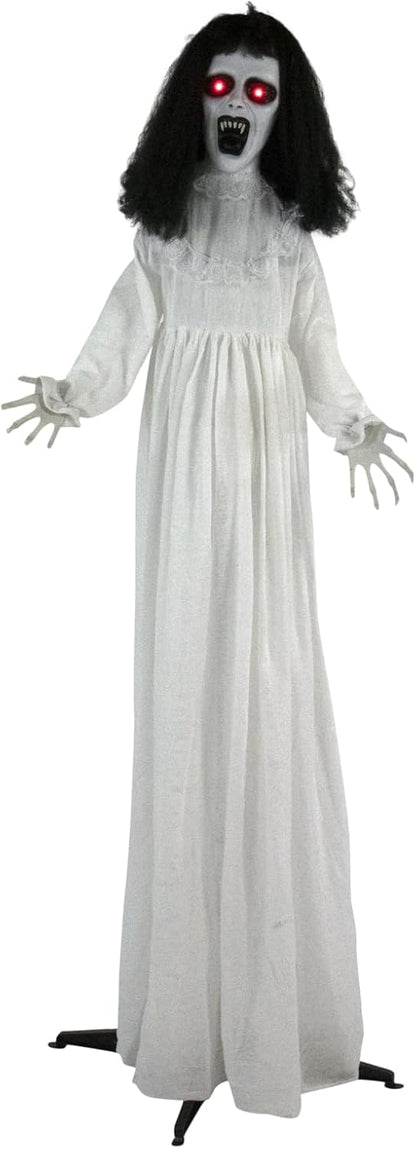 Haunted Hill Farm Life-Size Scary Demon Bride Halloween Animatronic with Touch Activated Lights and Sound, Battery Operated Indoor or Covered Outdoor Halloween Decorations for Home or Haunted House