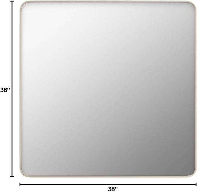 LOAAO 38X38 Inch Brushed Nickel Bathroom Mirror, Rounded Rectangle Silver Metal
