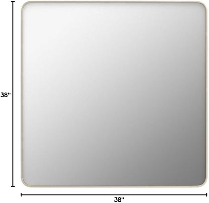 LOAAO 38X38 Inch Brushed Nickel Bathroom Mirror, Rounded Rectangle Silver Metal