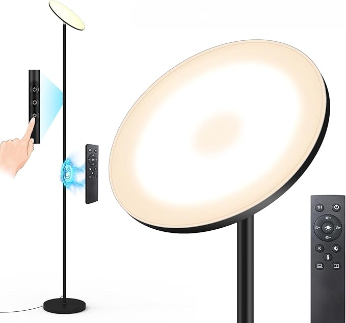 Floor Lamps for Living Room, 36W/3600LM Super Bright Standing Lamp with Remote & Touch Control, Stepless Dimming & 2700K-6500K Color Temperature, LED Floor Lamp for Bedroom Office, Black