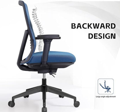 Executive Office Chair – Mesh Office Chair with V-Shaped Back, Adjustable 3D Arms & Sliding Soft Seat Cushion – Holds Up to 270lbs (Blue)