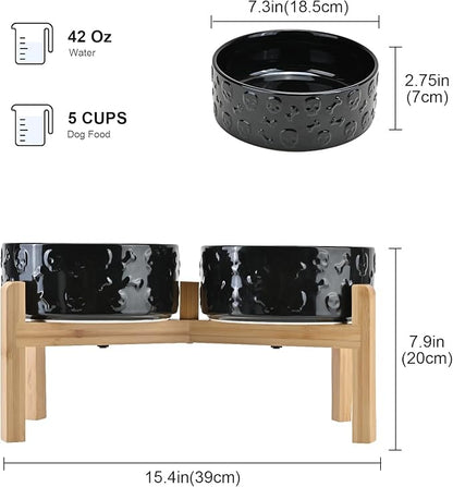 SPUNKYJUNKY Elevated Dog Bowls Ceramic, 7.3'' Dogs Food Water Bowls Raised - 42