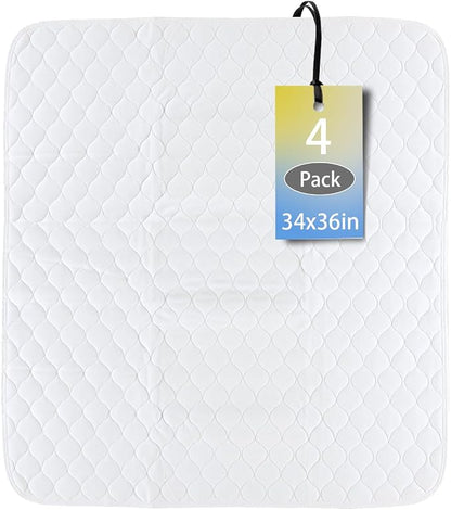 Waterproof Reusable Incontinence Bed Pads Washable Incontinence Underpads 8 Cups Absorbency,Mattress Protector for Adults, Kids and Pets(34”x 36” inch 4 Pack)