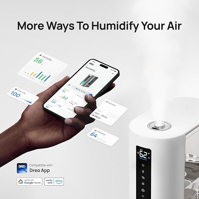 DREO 6L Humidifiers for Bedroom, Smart Warm & Cool Mist for Large Room