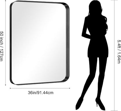 CIRCUMI Black Bathroom Mirror, Rounded Corner, Tempered Glass, Large Mirror