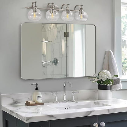 ANDY STAR Brushed Nickel Bathroom Mirror, 24”x40” Rounded Corner Rectangle
