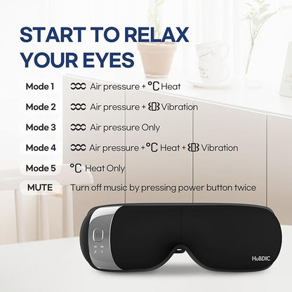 HubiCare Eye Massager with Heat, and Music Helps Relieve Strain, Dark Circles