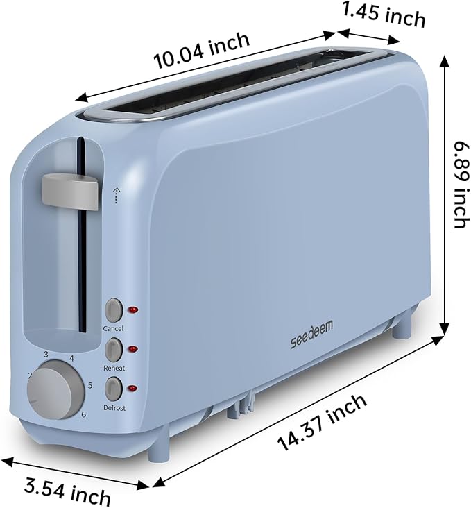 SEEDEEM 2 Slice Slim Toaster, Single 10" Long Slot Toaster Fits Bagels &