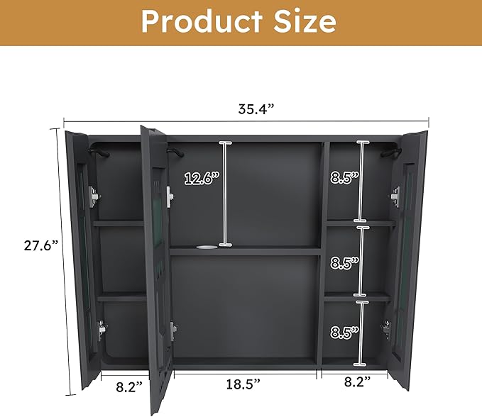 35x28 Inch Wall-Mounted Medicine Cabinet, Bathroom Mirror Cabinet