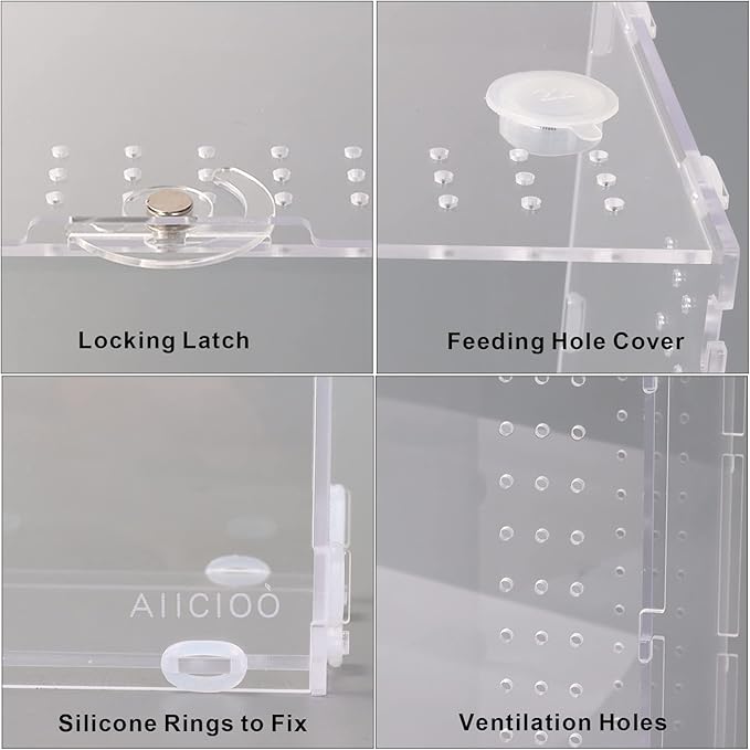 Aiicioo Micro Habitat Terrarium Enclosure 8x6x14 Inches Tarantula Enclosure Box Insect Habitat Clear Acrylic Reptile Feeding Tank for Jumping Spiders Insect Small Tree Dwelling Reptiles
