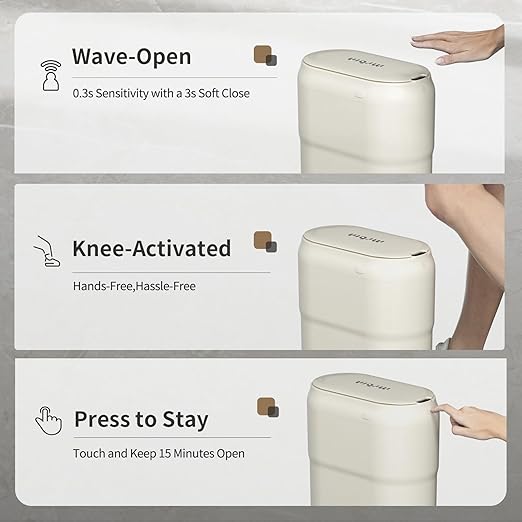 Slim Motion Sensor Trash Can for Bathroom, Automatic Compact Touchless Garbage