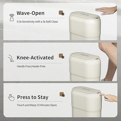 Slim Motion Sensor Trash Can for Bathroom, Automatic Compact Touchless Garbage