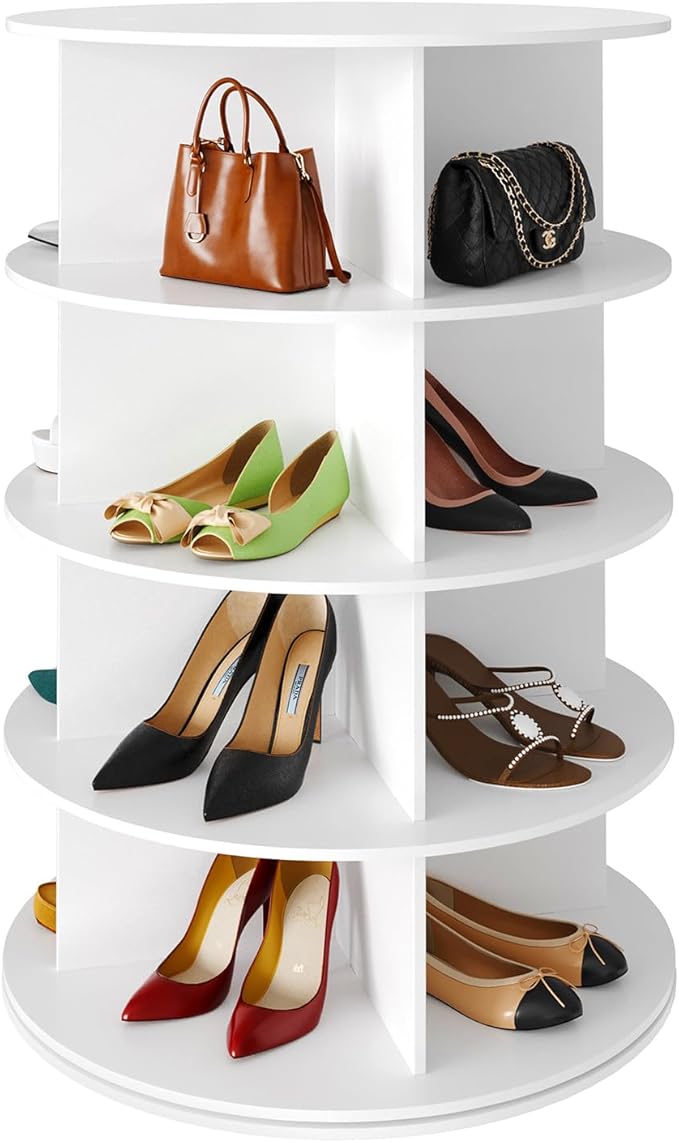 SpaceAid 4 Tier Rotating Shoe Rack Tower, Spinning Shoe Display Lazy Susan