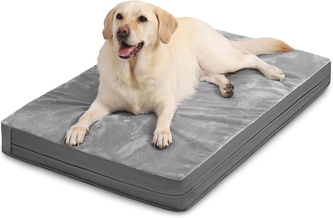 Waterproof Outdoor Dog Bed Large Sized, Washable Crate Pad 35" Orthopedic | Reversible Faux Leather & Flannel, Durable Removable Cover, Pet Bed Foam, Anti-Slip Bottom,Kennel Pad 35"x22" Gray
