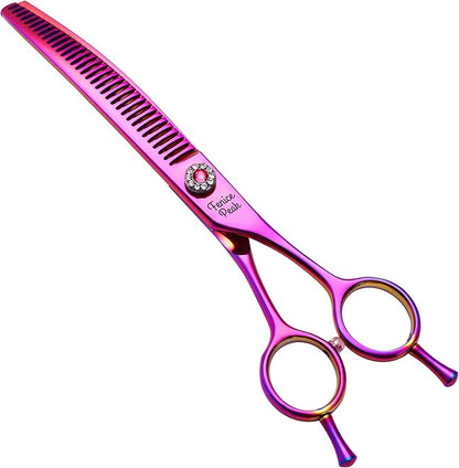 Fenice Peak Professional Dog Grooming Scissors Pet Curved Chunker Shears 7.0'' Extremely Sharp Blades 440C Steel Thinning Scissors Durable Smooth Motion & Fine Cut for Dogs and Cats (Multicolored)