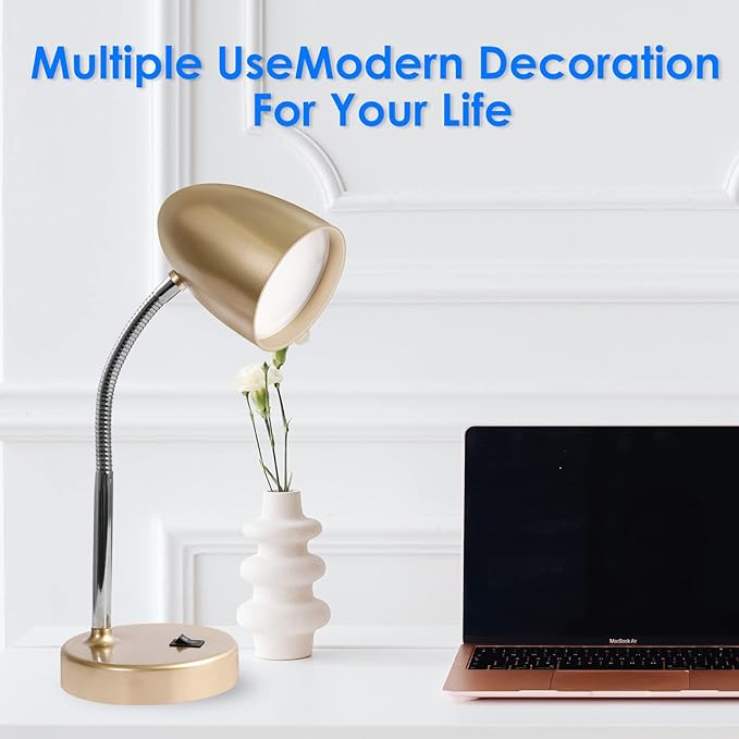 ENERGETIC SMARTER LIGHTING LED Desk Lamp, Flexible Gooseneck with Table lamp, 3.5W 240LM 4000K Cool White Study Lamps for Bedroom and Office, Eye Protection, ETL Listed,Gold