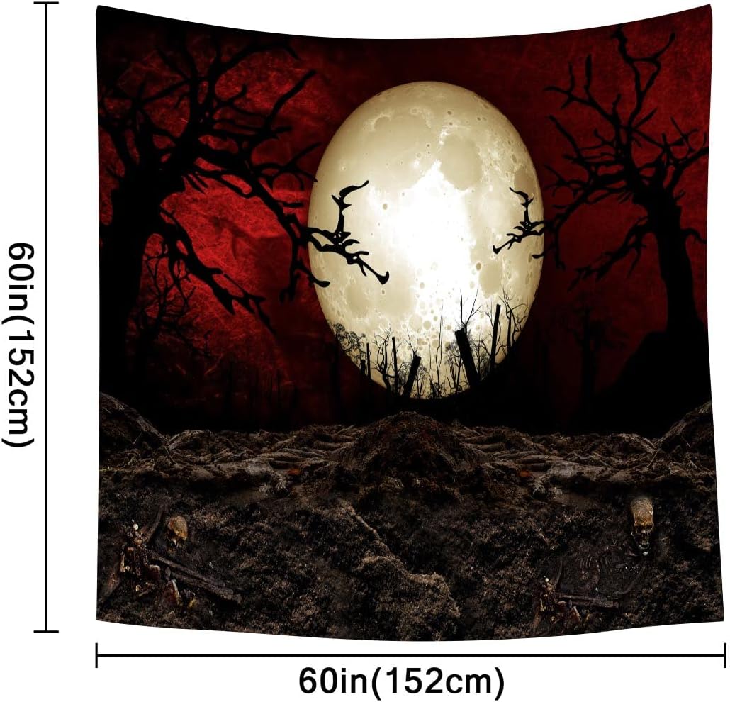 SHRAPHY Full Moon Tapestry 60x60 Inches Moon Horror Cemetery Scarlet Sky Tapestry Event Bedroom Home Decor GTLSUH1207