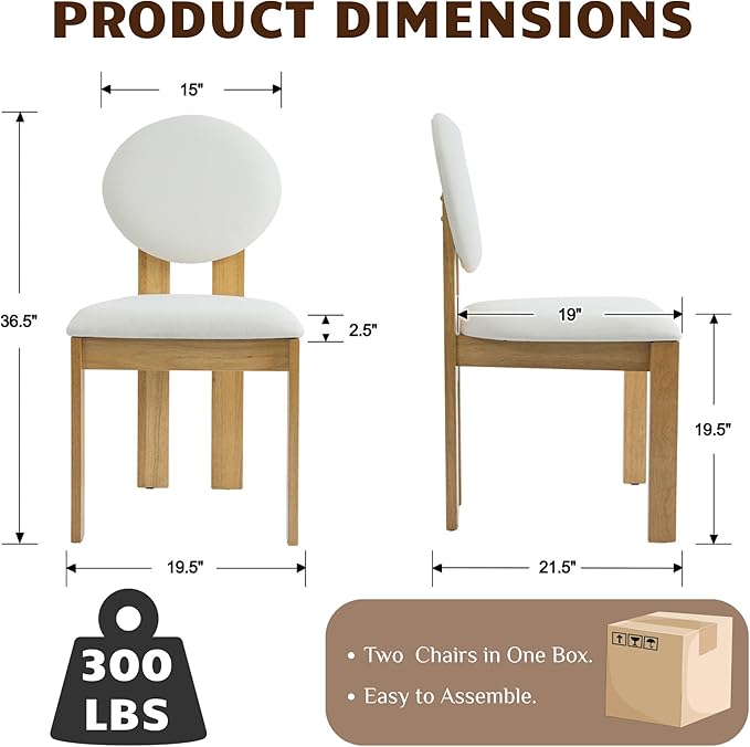 Wahson Modern Wood Dining Chairs Set of 6, Farmhouse Beige Linen Kitchen Chairs with Round Back and Wooden Legs, Mid-Century Armless Upholstered Accent Chairs for Dining Room/Living Room/Restaurant