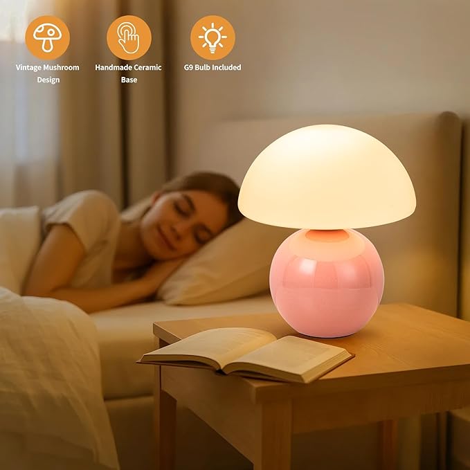 Mushroom Table Lamp, Ceramic Base